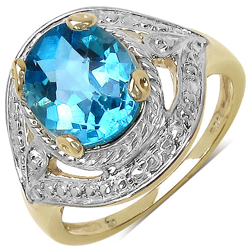 Bids.com 14K Yellow Gold Plated 3.25 Carat Genuine Swiss Blue Topaz .925 Sterling Silver Ring Rings White Smoke size 6.00,size 7.00,size 8.00,size 9.00,size 5.00,size 10.00