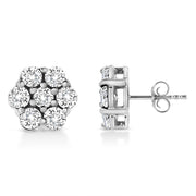 Bids.com 14K White Gold 1/2 Cttw Prong Set Round-Cut Diamond Flower Stud Earring (H-I Color, I1-I2 Clarity) Earrings White Smoke White.Gold / 0.5