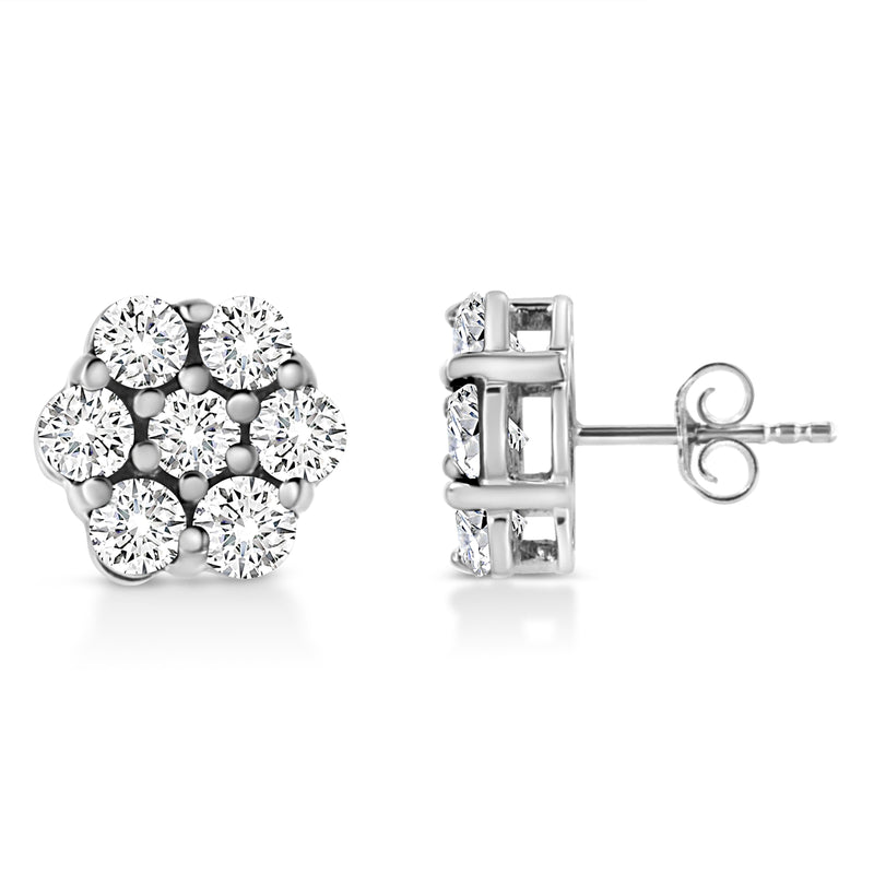 Bids.com 14K White Gold 1/2 Cttw Prong Set Round-Cut Diamond Flower Stud Earring (H-I Color, I1-I2 Clarity) Earrings White Smoke White.Gold / 0.5