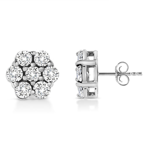 Bids.com 14K White Gold 1/2 Cttw Prong Set Round-Cut Diamond Flower Stud Earring (H-I Color, I1-I2 Clarity) Earrings White Smoke White.Gold / 0.5
