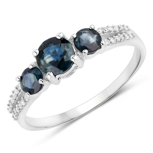 Bids.com 1.08 Carat Genuine Blue Sapphire and White Diamond 14K White Gold Ring Rings White Smoke size 7.00,size 5.00,size 6.00,size 8.00,size 9.00