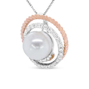 Bids.com 14K Rose and White Gold 3/8 Cttw Pave Diamond and 9mm Round Pearl Spiral Openwork 18" Pendant Necklace- (H-I Color, VS1-VS2 Clarity) Necklaces White Smoke WhiteRose.Gold / 18