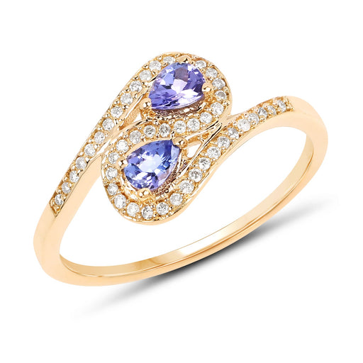 Bids.com 0.42 Carat Genuine Tanzanite and White Diamond 14K Yellow Gold Ring Rings White Smoke size 6.00,size 7.00,size 8.00,size 5.00,size 9.00