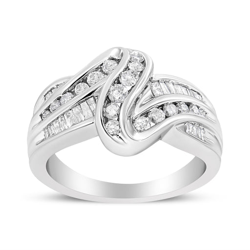 Bids.com 10K White Gold Ring 3/4 Cttw Round and Baguette-Cut Diamond Bypass Ring (H-I Color, I2-I3 Clarity) - Size 6 Rings White Smoke 7 / White.Gold,8 / White.Gold,6 / White.Gold