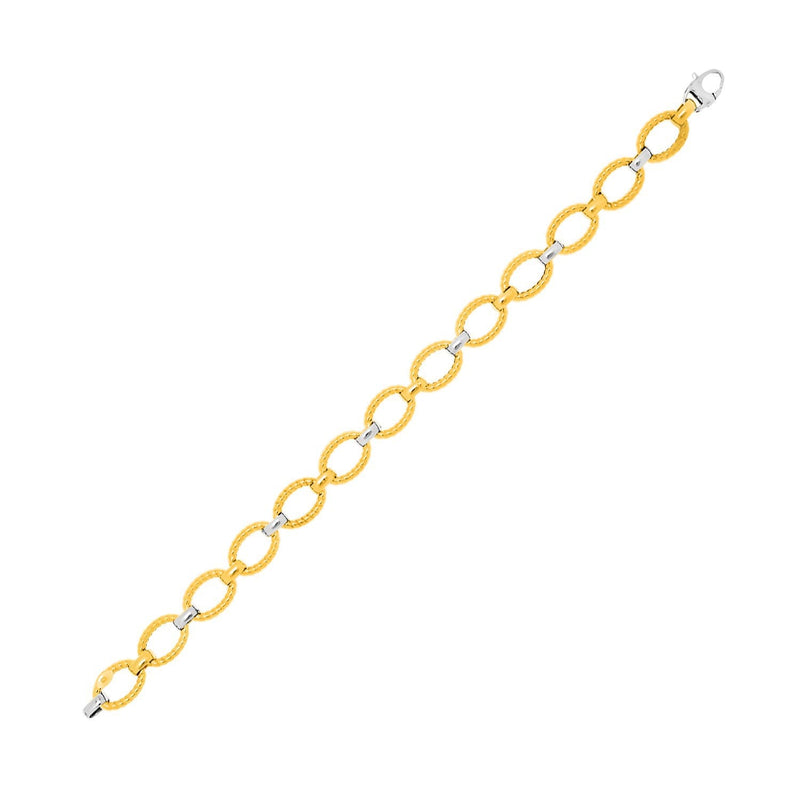 Bids.com 14k Two-Tone Gold Chain Bracelet with Textured Oval Links Bracelets White Smoke 7.5 / Two-Tone Gold