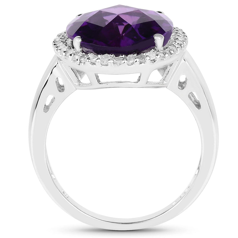 Bids.com 7.94 Carat Genuine Amethyst and White Diamond .925 Sterling Silver Ring Rings White Smoke size 8.00,size 5.00,size 6.00,size 7.00,size 9.00,size 10.00