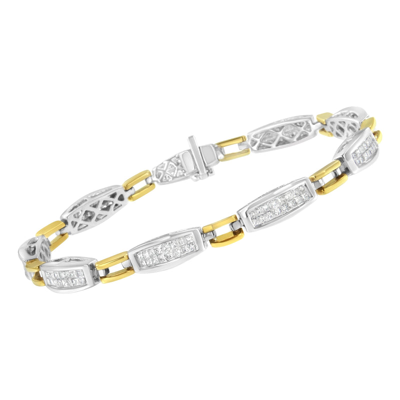 Bids.com 14K Yellow and White Gold 2.0 Cttw Princess Cut Diamond Tapered and Equal Sign Link Bracelet (G-H Color, SI1-SI2 Clarity) - 7" Bracelets White Smoke YellowWhite.Gold / 7