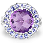 Bids.com 5.95 Carat Genuine Amethyst and Tanzanite .925 Sterling Silver Ring Rings White Smoke size 6.00,size 7.00,size 8.00,size 9.00