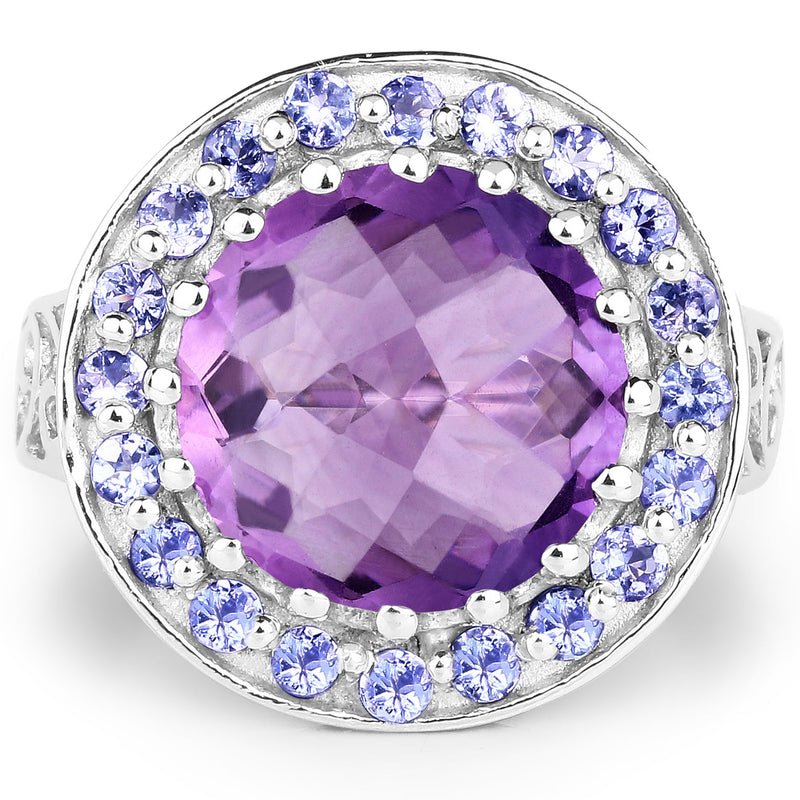 Bids.com 5.95 Carat Genuine Amethyst and Tanzanite .925 Sterling Silver Ring Rings White Smoke size 6.00,size 7.00,size 8.00,size 9.00
