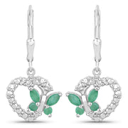Bids.com 0.44 Carat Genuine Emerald and Created White Sapphire .925 Sterling Silver Earrings Earrings White Smoke