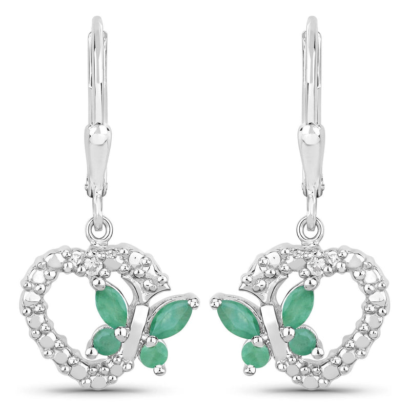 Bids.com 0.44 Carat Genuine Emerald and Created White Sapphire .925 Sterling Silver Earrings Earrings White Smoke