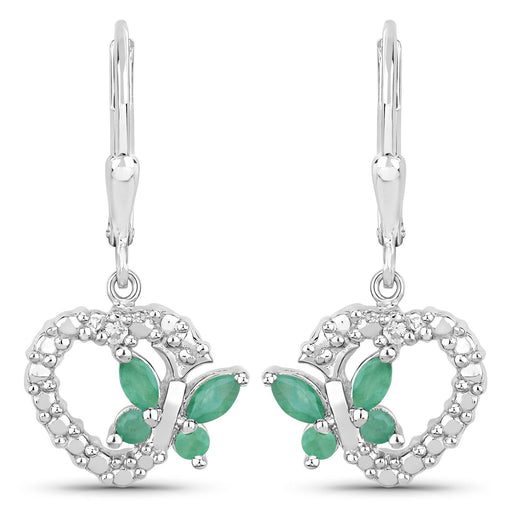 Bids.com 0.44 Carat Genuine Emerald and Created White Sapphire .925 Sterling Silver Earrings Earrings White Smoke