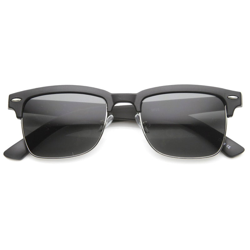 zeroUV Indie Dapper Square Half Frame Horned Rim Sunglasses 9809 Sunglasses White Smoke Matte Black Silver Smoke