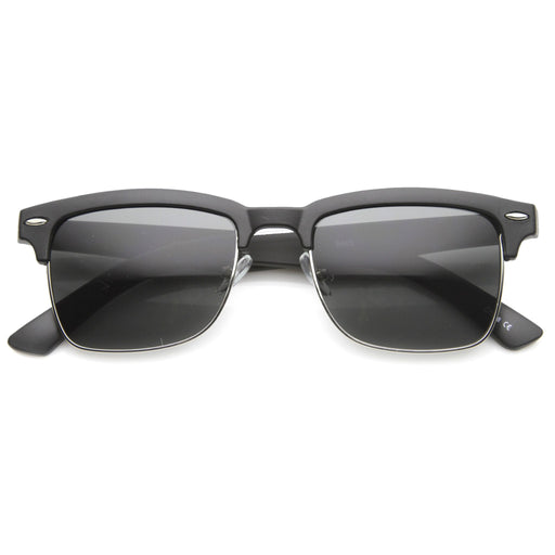 zeroUV Indie Dapper Square Half Frame Horned Rim Sunglasses 9809 Sunglasses White Smoke Matte Black Silver Smoke