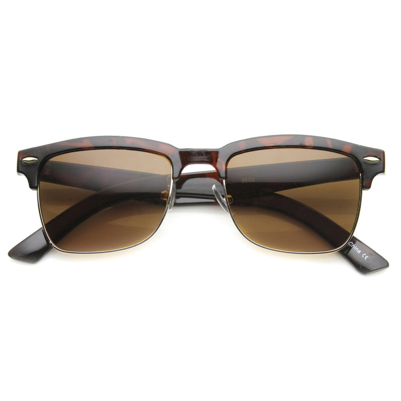 zeroUV Indie Dapper Square Half Frame Horned Rim Sunglasses 9809 Sunglasses White Smoke Shiny Tortoise Gold Brown