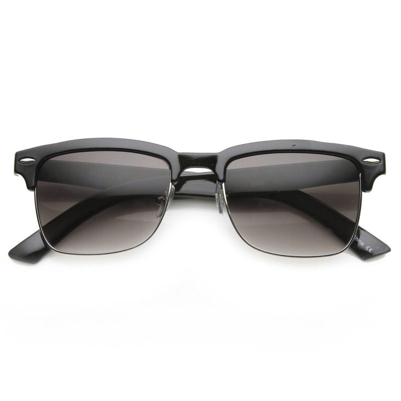 zeroUV Indie Dapper Square Half Frame Horned Rim Sunglasses 9809 Sunglasses White Smoke Shiny Black Silver Lavender