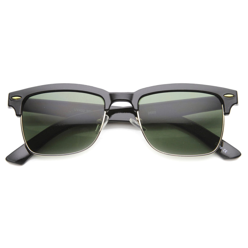 zeroUV Indie Dapper Square Half Frame Horned Rim Sunglasses 9809 Sunglasses White Smoke Shiny Black Gold Green