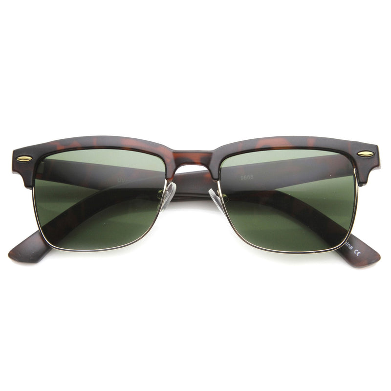 zeroUV Indie Dapper Square Half Frame Horned Rim Sunglasses 9809 Sunglasses White Smoke Matte Tortoise Gold Green