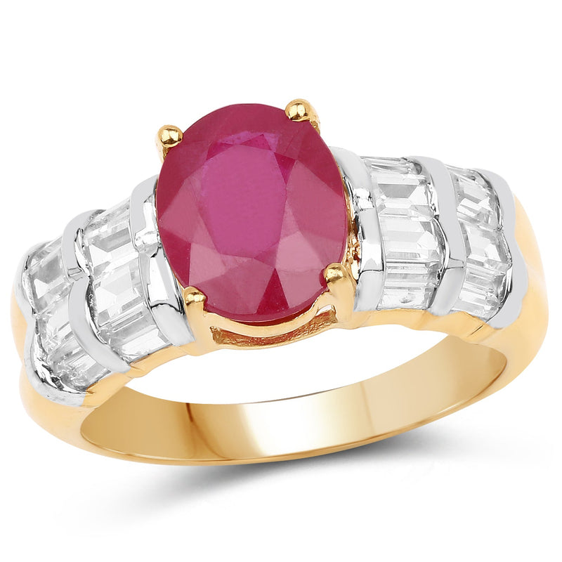 Bids.com 14K Yellow Gold Plated 4.72 Carat Glass Filled Ruby and White Topaz .925 Sterling Silver Ring Rings White Smoke size 6.50,size 9.00,size 7.00,size 7.50,size 8.00,size 6.00