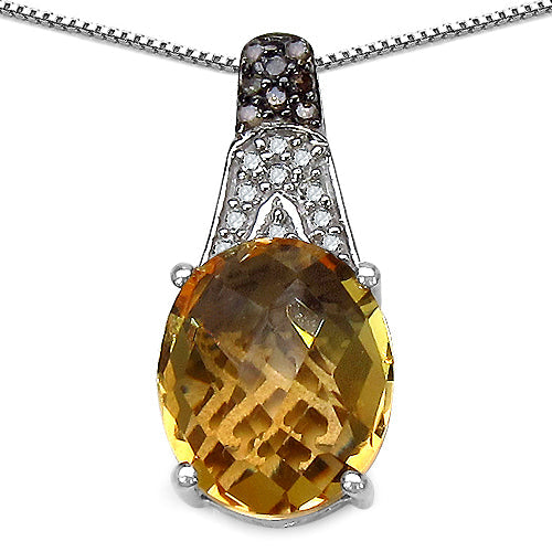 Bids.com 4.50 Carat Genuine Citrine, Champagne Diamond & White Diamond .925 Sterling Silver Pendant Pendants White Smoke