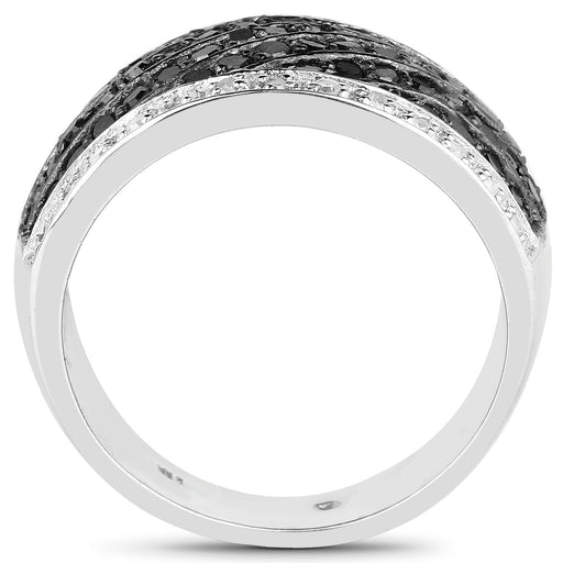 Bids.com 0.79 Carat Genuine Black Diamond and White Diamond .925 Sterling Silver Ring Rings White Smoke size 6.00,size 8.00,size 7.00,size 9.00