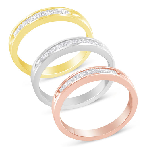 Bids.com 10K Yellow, White and Rose Gold over .925 Sterling Silver 5/8 Cttw Diamond Channel-Set Stackable Band Ring Set (H-I Color, I1-I2 Clarity) - Size 6 3/4 Rings White Smoke 7.25 / YellowWhiteRose.Sterling Silver,6.75 / YellowWhiteRose.Sterling Silver,7 / YellowWhiteRose.Sterling Silver