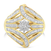 Bids.com 10K Yellow Gold Flashed .925 Sterling Silver 1-1/8 Cttw Round & Baguette Diamond 'Flower & Fern' Cluster Cocktail Fashion Ring (I-J Color, I2-I3 Clarity) - Size 6 Rings White Smoke 8 / Yellow.Sterling Silver,6 / Yellow.Sterling Silver,7 / Yellow.Sterling Silver,7.75 / Yellow.Sterling Silver,7.5 / Yellow.Sterling Silver,7.25 / Yellow.Sterling Silver,6.75 / Yellow.Sterling Silver,6.5 / Yellow.Sterling Silver,6.25 / Yellow.Sterling Sil