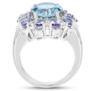 Bids.com 6.19 Carat Genuine London Blue Topaz, Tanzanite & White Topaz .925 Sterling Silver Ring Rings White Smoke size 6.00,size 8.00,size 7.00,size 9.00,size 5.00,size 10.00