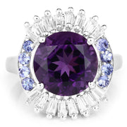 Bids.com 5.24 Carat Genuine Amethyst, Tanzanite & White Topaz .925 Sterling Silver Ring Rings White Smoke size 7.00,size 8.00,size 6.00,size 9.00,size 5.00,size 10.00