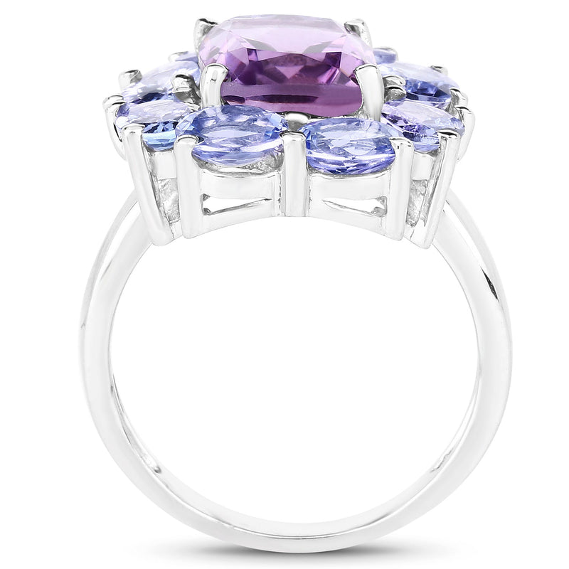 Bids.com 5.24 Carat Genuine Amethyst & Tanzanite .925 Sterling Silver Ring Rings White Smoke size 7.00,size 8.00,size 6.00,size 9.00