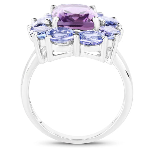 Bids.com 5.24 Carat Genuine Amethyst & Tanzanite .925 Sterling Silver Ring Rings White Smoke size 7.00,size 8.00,size 6.00,size 9.00