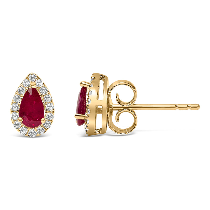 Bids.com 10K Yellow Gold 5X3 MM Pear-Cut Ruby and 1/7 Cttw Diamond Halo Stud Earrings (I-J Color, I1-I2 Clarity) Earrings White Smoke Yellow.Gold / 0.144