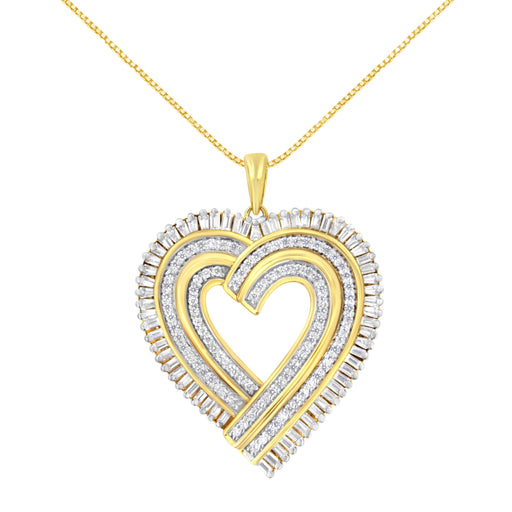 Bids.com 14K Yellow Gold Plated .925 Sterling Silver 1/4 Cttw Round and Baguette-Cut Diamond Composite Heart 18" Pendant Necklace (H-I Color, SI2-I1 Clarity) Necklaces White Smoke Yellow.Sterling Silver / 18