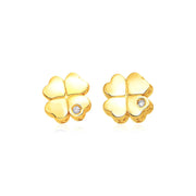 Bids.com 14k Yellow Gold Polished Four Leaf Clover Earrings with Diamonds Earrings White Smoke Yellow Gold