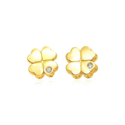 Bids.com 14k Yellow Gold Polished Four Leaf Clover Earrings with Diamonds Earrings White Smoke Yellow Gold