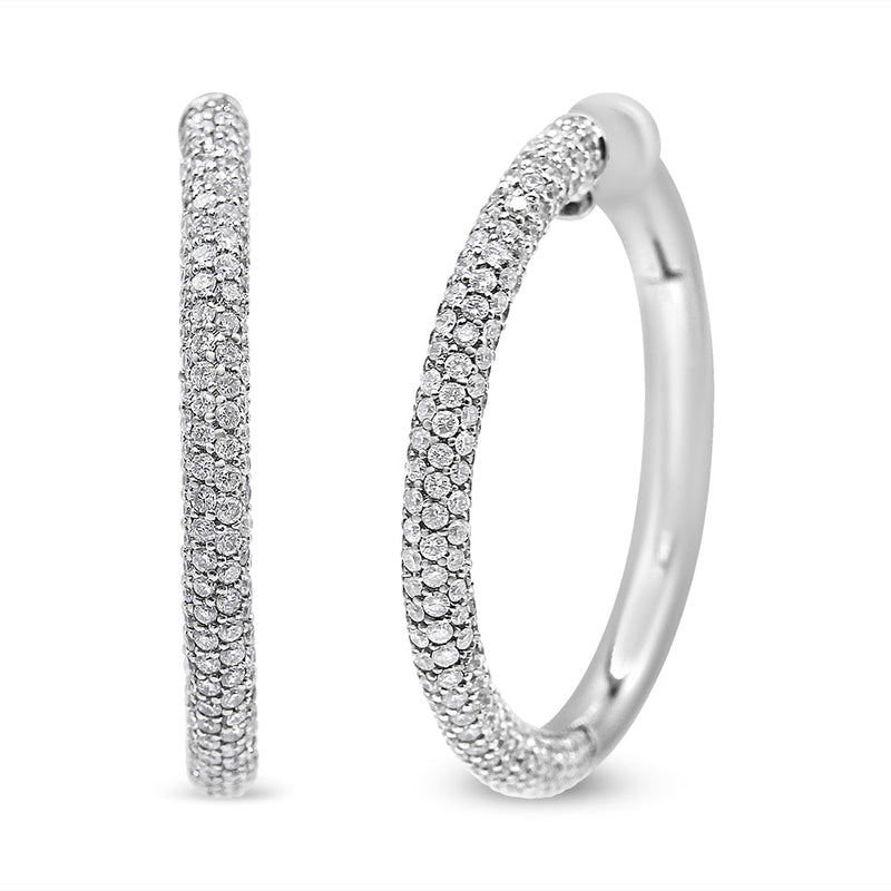 Bids.com 18K White Gold 2 1/3 Cttw Pave Set Diamond Semi Eternity Leverback Hoop Earrings (F-G Color, VS1-VS2 Clarity) Earrings White Smoke White.Gold / 2.33
