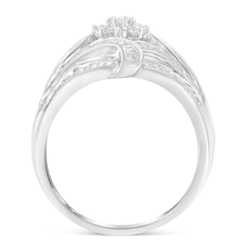 Bids.com .925 Sterling Silver 1-1/8 Cttw Round & Baguette Diamond 'Flower & Fern' Cluster Cocktail Fashion Ring (I-J Color, I2-I3 Clarity) - Size 6 Rings White Smoke 8 / White.Sterling Silver,7 / White.Sterling Silver,6 / White.Sterling Silver,7.25 / White.Sterling Silver,7.75 / White.Sterling Silver,7.5 / White.Sterling Silver,6.75 / White.Sterling Silver,6.5 / White.Sterling Silver,6.25 / White.Sterling Silver