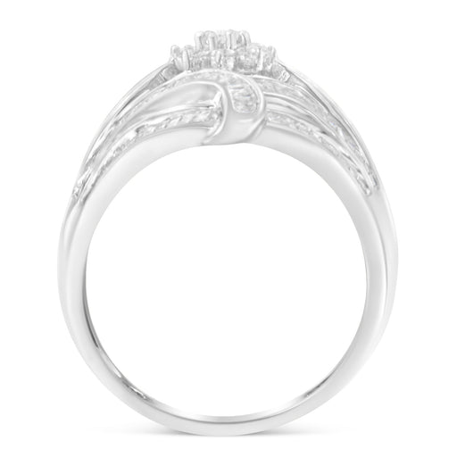 Bids.com .925 Sterling Silver 1-1/8 Cttw Round & Baguette Diamond 'Flower & Fern' Cluster Cocktail Fashion Ring (I-J Color, I2-I3 Clarity) - Size 6 Rings White Smoke 8 / White.Sterling Silver,7 / White.Sterling Silver,6 / White.Sterling Silver,7.25 / White.Sterling Silver,7.75 / White.Sterling Silver,7.5 / White.Sterling Silver,6.75 / White.Sterling Silver,6.5 / White.Sterling Silver,6.25 / White.Sterling Silver