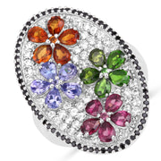 Bids.com 5.01 Carat Genuine Multi Stones .925 Sterling Silver Ring Rings White Smoke size 5.00,size 6.00,size 7.00,size 8.00,size 9.00