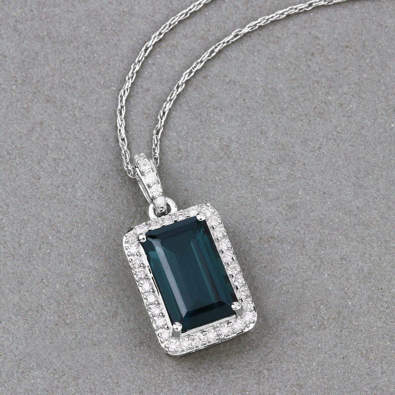 Bids.com 3.55 Carat Genuine Green Tourmaline and White Diamond 14K White Gold Pendant Pendants Dark Gray