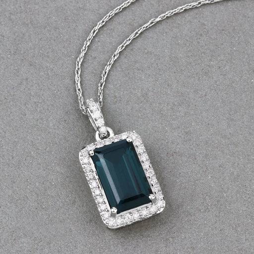 Bids.com 3.55 Carat Genuine Green Tourmaline and White Diamond 14K White Gold Pendant Pendants Dark Gray