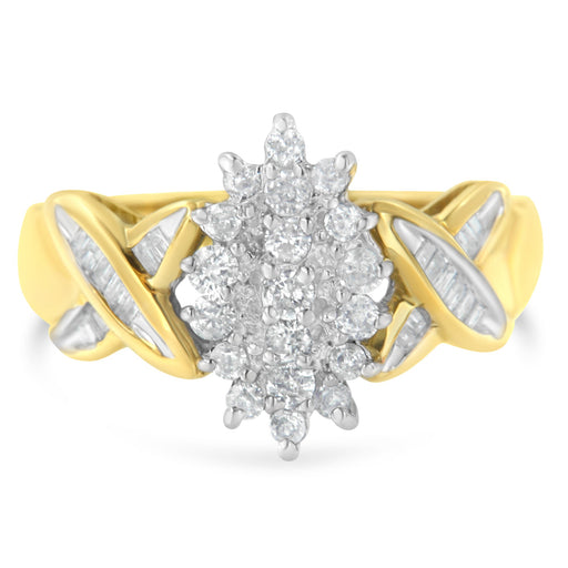 Bids.com 10K Two-Toned Gold Round Baguette Diamond Cluster Ring (1/2 Cttw, I-J Color, I2-I3 Clarity) - Size 6-1/2 Rings White Smoke 7 / YellowWhite.Gold,6.75 / YellowWhite.Gold