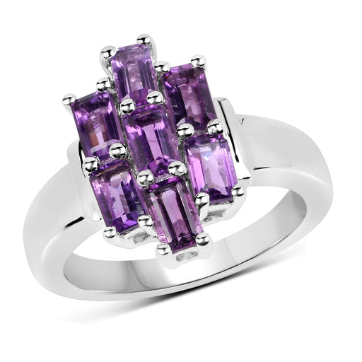 Bids.com 2.80 Carat Genuine Amethyst .925 Sterling Silver Ring Rings White Smoke size 6.00,size 7.00,size 8.00,size 5.00,size 9.00