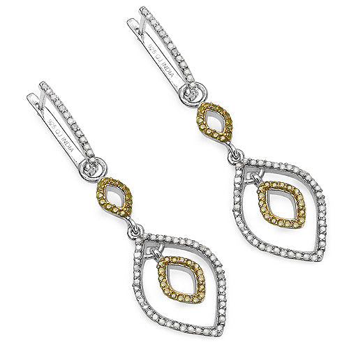 Bids.com 1.00 Carat Genuine White Diamond & Yellow Diamond .925 Sterling Silver Earrings Earrings White Smoke