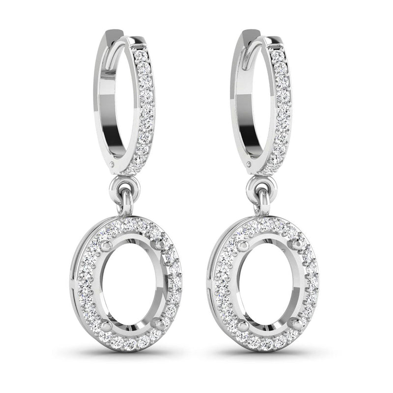 Bids.com 0.32 Carat Genuine White Diamond 14K White Gold Semi Mount Earrings - holds 8x6mm Oval Gemstones Earrings White Smoke
