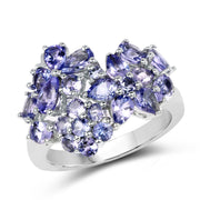 Bids.com 2.88 Carat Genuine Tanzanite .925 Sterling Silver Ring Rings White Smoke size 7.00,size 8.00,size 6.00,size 9.00,size 5.00