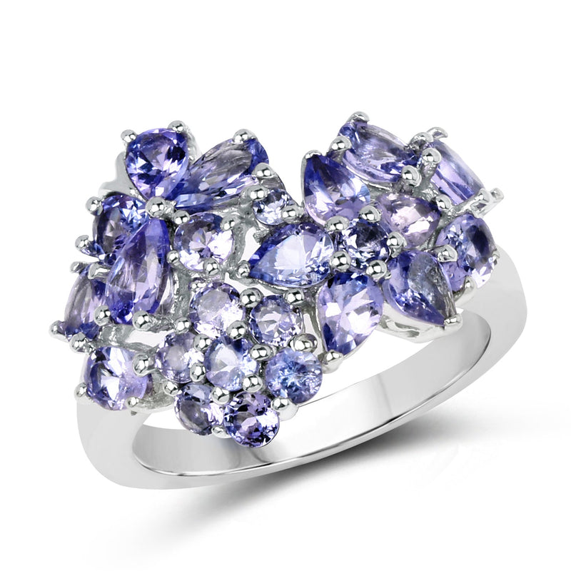 Bids.com 2.88 Carat Genuine Tanzanite .925 Sterling Silver Ring Rings White Smoke size 7.00,size 8.00,size 6.00,size 9.00,size 5.00