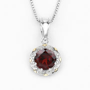 Bids.com 2.32 Carat Genuine Garnet and White Diamond 14K Yellow Gold with .925 Sterling Silver Pendant Pendants White Smoke