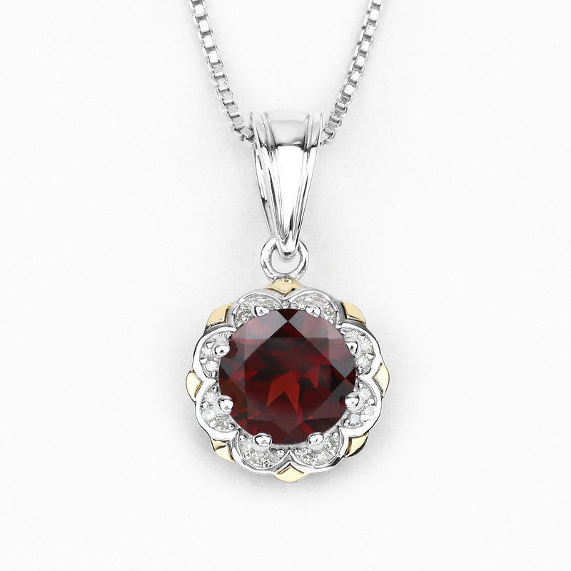 Bids.com 2.32 Carat Genuine Garnet and White Diamond 14K Yellow Gold with .925 Sterling Silver Pendant Pendants White Smoke