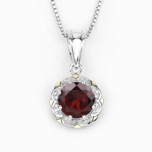 Bids.com 2.32 Carat Genuine Garnet and White Diamond 14K Yellow Gold with .925 Sterling Silver Pendant Pendants White Smoke